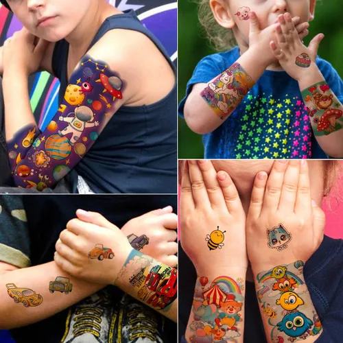 Vista 2 de Tazimi Tatuaje temporal de medio brazo completo tatuajes temporales - Organismo marino Dinosaurio Espacio Exterior Carrera Coche Tatuajes falsos