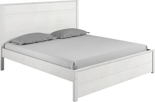 Vista 4 de Camaflexi Hampton Marco de cama rústico de madera maciza con cabecero, soportes de listones de madera, tamaño Queen, acabado blanco costero