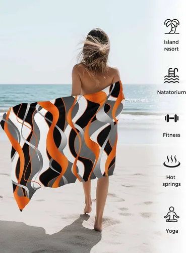 Vista 5 de Abstract Orange Black Gray White Line Beach Towel Oversized Pool Towels 31x63in,Quick Dry Absorbent Large Beach Blanket Soft Sand Free Bath Towel