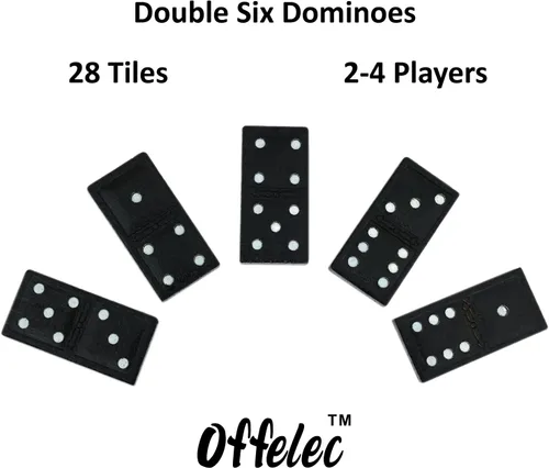Vista 3 de Juego de Dominó de Madera Doble 6 de Offelec - 28 fichas de dominó negro para niños, adultos y juegos familiares Ideal para 2-4 jugadores