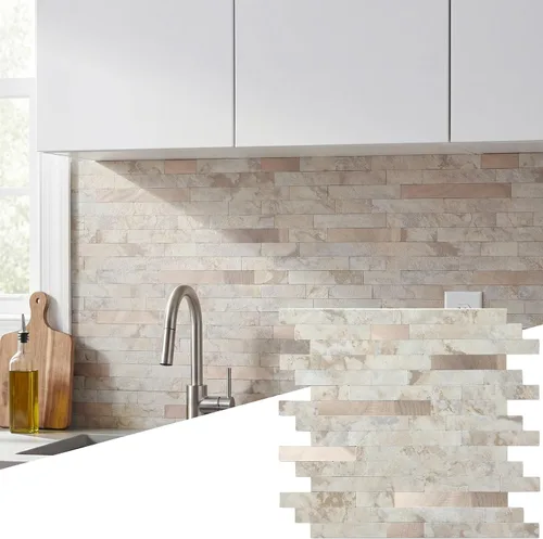 Vista 57 de Yipscazo Losetas en muro tipo azulejo, de metal y piedra, autoadhesivas, para cocina, baño, lavandería, cámper, chimenea