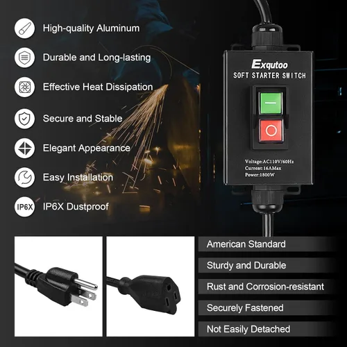Vista 2 de Exqutoo 1Pack Negro Interruptor De Arranque Suave Herramienta Eléctrica De Uso General Resistente AC110V 16A Max.1800W 60Hz