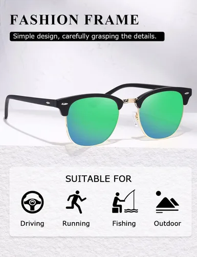 Vista 86 de AEVOGUE Gafas de sol polarizadas para mujeres y hombres semi marco retro gafas de sol AE0369