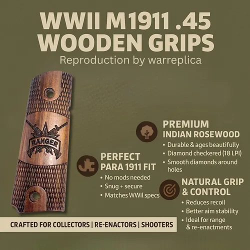 Vista 37 de WWII US M1911 / 1911 .45 Puños de madera - Reproducción