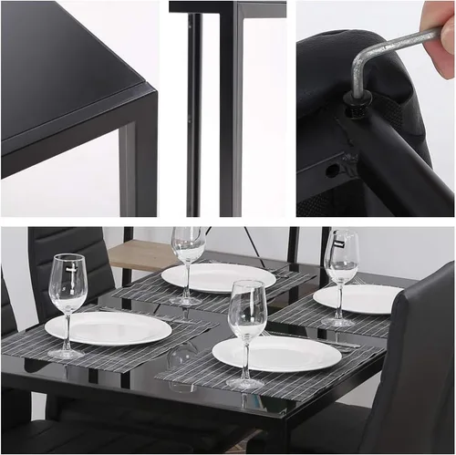 Vista 5 de PayLessHere Juego de mesa de comedor de 5 piezas de cocina con 4 sillas de cuero sintético con marco de metal, rectangular, moderno para espacios