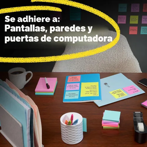 Vista 8 de Post-it Notas súper adhesivas, 3 x 3 pulgadas, 6 blocs, 2 veces el poder de adherencia, colección Energy Boost, colores brillantes