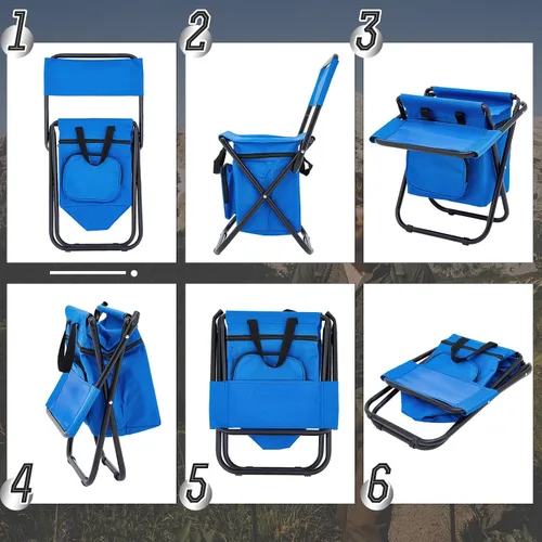 Vista 5 de Jerify Silla de pesca de 2 piezas con bolsa enfriadora, taburete de pesca compacto plegable multifuncional, silla de caza, taburete portátil con Azul