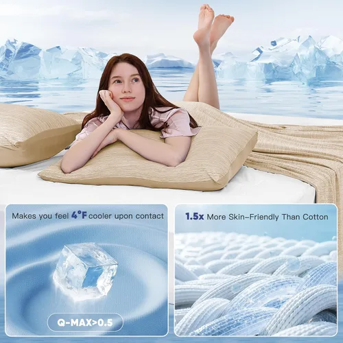 Vista 4 de Marchpower Fundas de almohada refrescantes para personas que duermen con calor, Fundas de almohada japonesas de enfriamiento Arc Chill, juego de 2