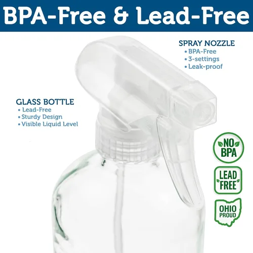 Vista 2 de Botellas de espray vacías de vidrio transparente Sally's Organics® - Contenedores recargables de 16 oz para aceites esenciales, productos