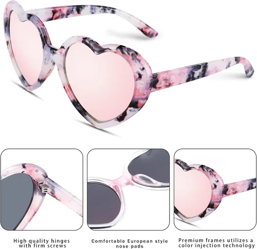 Vista 6 de Pro Acme Lentes de sol de corazón para mujer, polarizados, encantadores, estilo retro, de moda roja