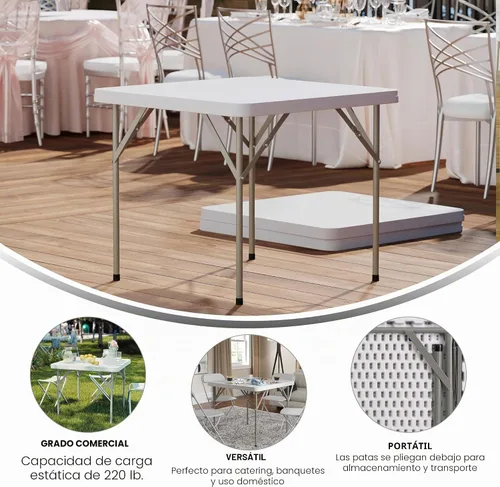 Vista 5 de Flash Furniture Mesas cuadradas de plástico plegables para eventos, juego de 12, color blanco granito