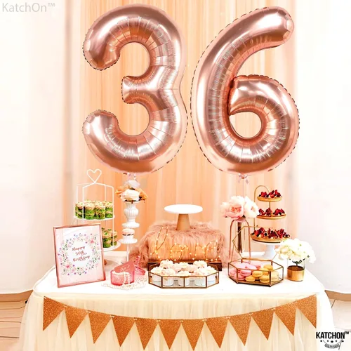 Vista 7 de KatchOn, Globos de oro rosa con el número 36, gigantes, 40 pulgadas, globos de aluminio de oro rosa con el número 36, decoraciones de feliz