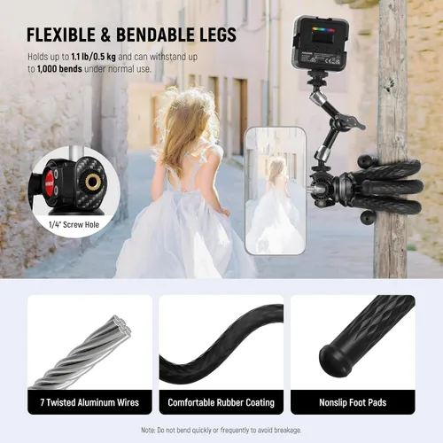 Vista 5 de NEEWER Trípode magnético flexible para teléfono compatible con Magsafe iPhone 15 Pro Max 14 Series Android, Mini Vlog Soporte de trípode