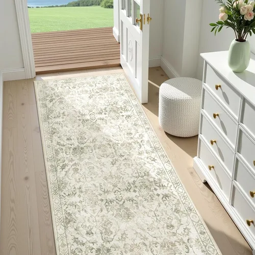 Vista 8 de Alfombra de área pequeña de 2 x 3 pulgadas, color beige, para entrada, baño, cocina, antideslizante, de pelo bajo, lavable, moderna alfombra bohemia