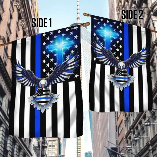 Vista 3 de Bandera Americana - La Delgada Línea Azul. Policía. Aplicación de la Ley Bandera de Águila Americana TPT1581F, 3x5 pies. Bandera - Banderas