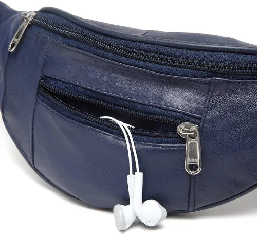 Vista 6 de Liberty Leather Riñonera de piel de napa de oveja auténtica, con múltiples bolsillos para hombres y mujeres, para uso al aire libre y viajes, correa