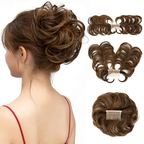 Vista 18 de Peine de moño desordenado con clip lateral para mujer, corto, natural, lacio, versátil, ajustable, fácil de peinar, (rubio ceniza-C)