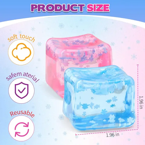 Vista 8 de Chridark Cubo de Hielo Juguete Fidget para Todas las Edades: Pack de 2 Juguetes Sensoriales Squishy Fidget, Bolas de Estrés Cuadradas, Premios
