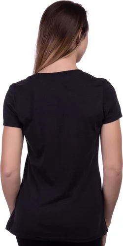 Vista 4 de Camiseta con cuello en V para mujer con texto en inglés "I Let The Dogs Out