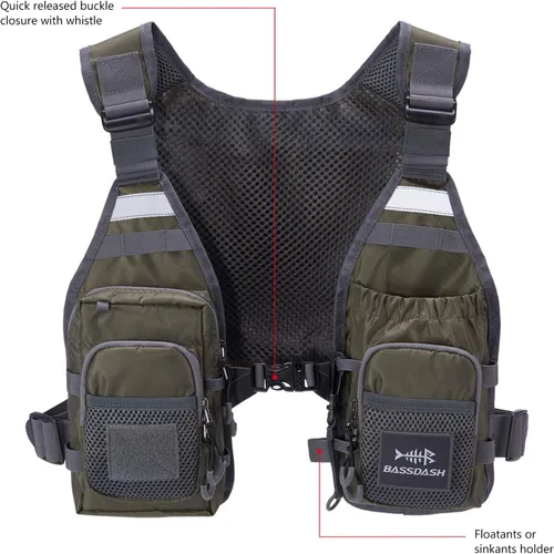 Vista 6 de BASSDASH FV08 Chaleco ultraligero de pesca con mosca para hombres y mujeres Paquete de pecho portátil Talla única para la mayoría