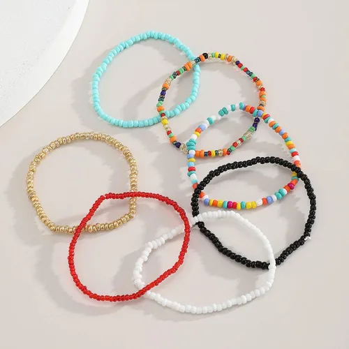 Vista 4 de Jumwrit Pulseras de cuentas coloridas para mujer, pulseras elásticas apilables bohemias para adolescentes y niñas