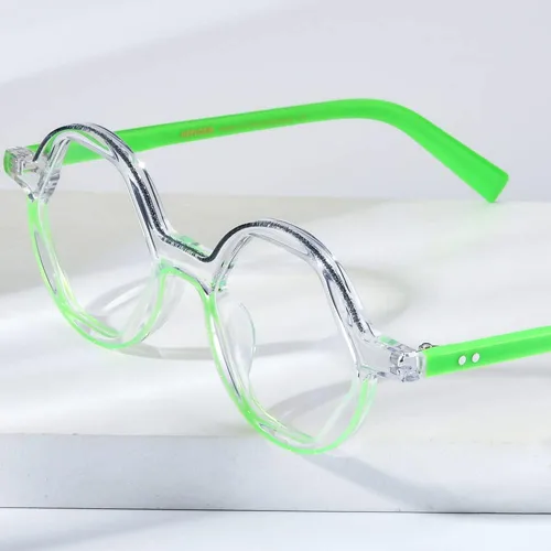 Vista 2 de HEPIDEM Marco de gafas de acetato en polvo para mujer, gafas redondas vintage para hombre, gafas ópticas