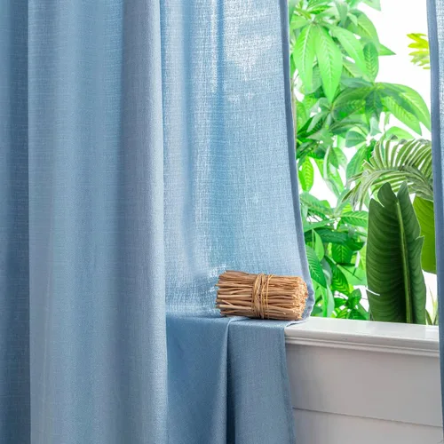 Vista 6 de Yancorp Cortinas azules de 84 pulgadas de largo para sala de estar, 2 paneles de lino con textura, juego de cortinas semitransparentes filtrantes