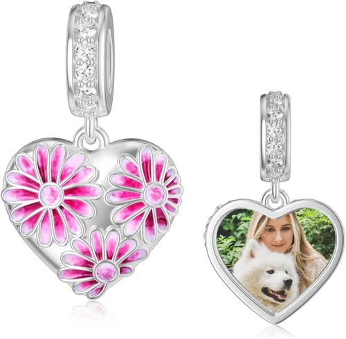 Vista 9 de LONAGO Abalorio personalizado con foto de plata de ley 925 con diseño de hueso de perro para pulsera