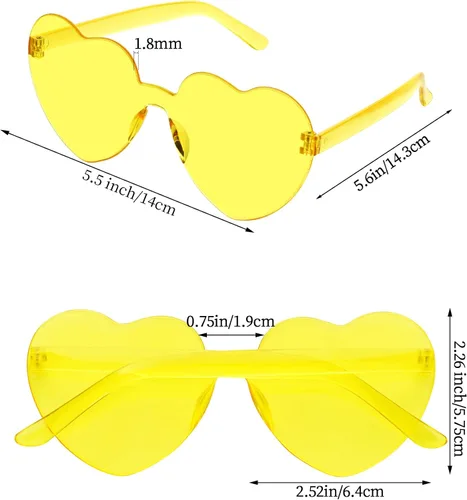 Vista 2 de Fengek 6 lentes de sol en forma de corazón, sin marco, transparentes, regalos de fiesta para niñas y mujeres