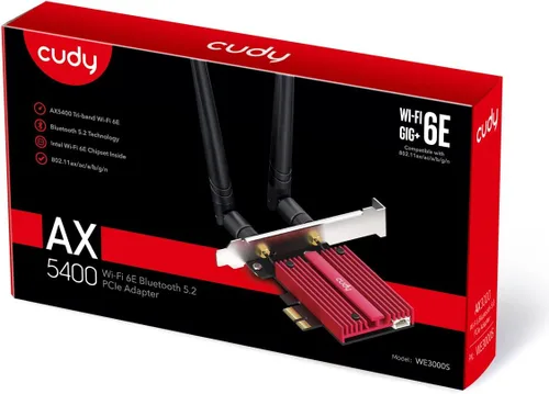 Vista 9 de Cudy Wi-Fi 6E Bluetooth 5.3 PCIe Adaptador AX5400 con OFDMA, WE3000S