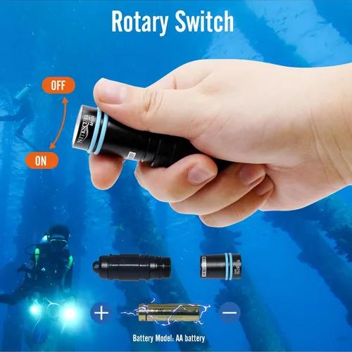 Vista 5 de nitescuba MS02 - Mini máscara de buceo, linterna de buceo, linterna subacuática, 229.7 ft, interruptor giratorio de 500 lúmenes, con batería y clip