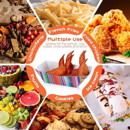 Vista 5 de Engrowtic 50 piezas de bandejas desechables para nachos mexicanos, bandejas de comida para fiestas, bandejas de papel para aperitivos ensambladas