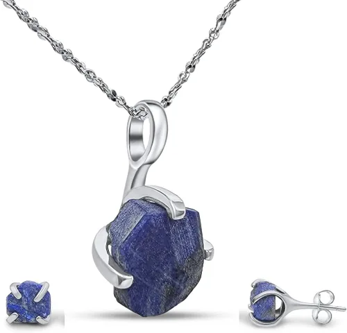 Vista 41 de Juego de joyas de piedras preciosas crudas reales con plata de ley 925 chapada en oro real, collar y aretes de piedra natal, regalo para ella por