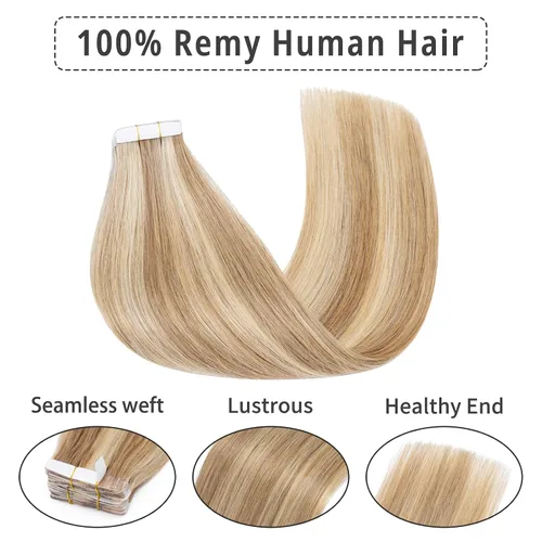 Vista 2 de Hairro Extensiones de cabello humano con cinta adhesiva invisible de doble cara de trama cutánea, 18 pulgadas, 1.76 oz, 20 unidades por paquete + 10