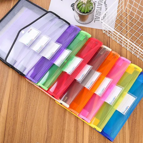 Vista 7 de Carpeta de archivos de plástico tamaño A4, sobres de polietileno expandibles, bolsa de archivos transparente impermeable con cierre a presión