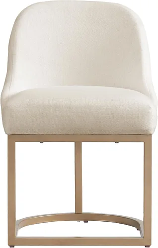 Vista 74 de Leick Home 214536 Barrelback Silla de comedor con base de metal, juego de 2, para comedor, asiento moderno de lino negro y base de metal dorado