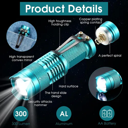 Vista 3 de Fumete 20 Piezas Linterna LED Mini 3 Modos Antorcha Táctica Pequeña Resistente al Agua Linterna de Bolsillo con Enfoque Ajustable Linterna Tipo