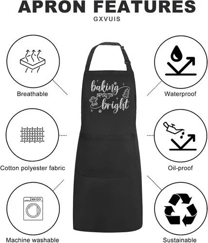 Vista 5 de Baking Spirits - Delantales brillantes para mujer con 2 bolsillos de Navidad, impermeable, ajustable, babero, cocina, barbacoa, delantal