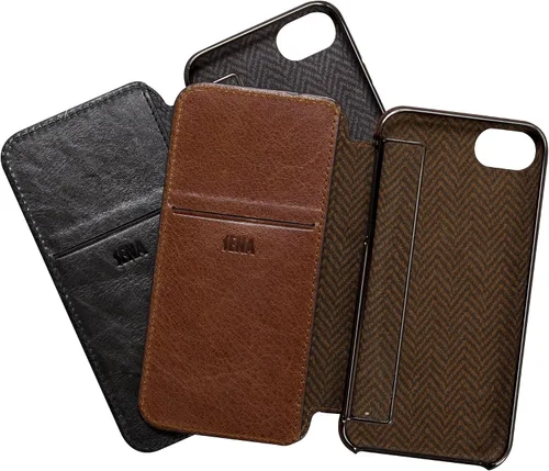 Vista 3 de Sena Cartera Ultra Delgada Libro De Billetera De Cuero Más Delgada Funda De Libro Para iPhone 6, 7, 8 - Cognac