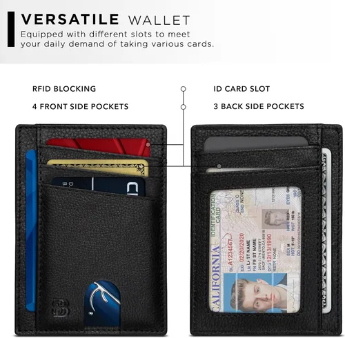 Vista 3 de SERMAN BRANDS RFID Blocking Slim Minimalist Mens Front Pocket Wallet. Thin Card Holder. Full Grain Leather Wallets for Men