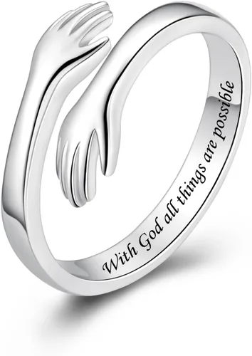 Vista 24 de Anillos de abrazo de plata esterlina S925 para mujeres, adolescentes y niñas, anillo ajustable para nieta, hija, esperanza, promesa, amistad, anillo