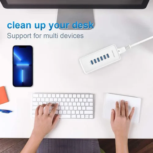 Vista 3 de Cargador rápido USB, estación de carga portátil de 6 puertos, adecuado para varios dispositivos, compatible con iPhone, iPad, Samsung, Google