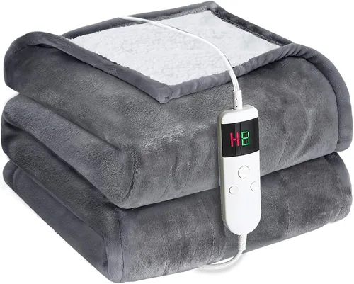Vista 13 de Manta térmica eléctrica de 50 x 60 pulgadas, manta eléctrica de franela suave y sherpa con 10 niveles de calefacción, se apaga automáticamente
