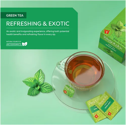 Vista 2 de Wissotzky Té verde menta Nana, 20 bolsas de té Rico en antioxidantes Bolsas de té de menta marroquí Té Nana revitalizante