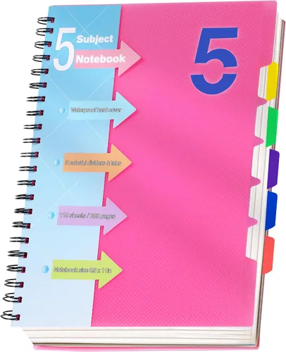 Vista 17 de CAGIE Cuaderno de 5 materias 8.5 x 11, cuadernos en espiral A4 con rayas universitarias, cuaderno en espiral con divisores y pestañas, 220 páginas