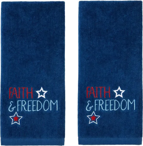 Vista 6 de SKL Home Americana Script - Juego de 2 toallas de mano, bordadas, azul marino 100% Cotton. Fun for Memorial Day, 4th of July, Labor Day & all