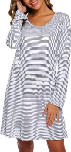 Vista 3 de ENJOYNIGHT - Camisón de manga larga de algodón para mujer, vestido para dormir con estampado de camisetas.