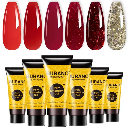 Vista 12 de BURANO - Kit de uñas de gel con extensión de poliacrilato, set de gel constructor de uñas de poliacrilato de 6 colores para principiantes