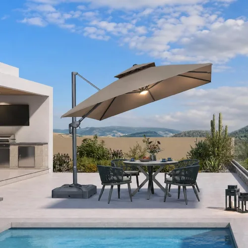 Vista 37 de PURPLE LEAF Sombrilla de Patio Voladiza de 10' x 13' para Exteriores con Base de 330 libras, Sombrilla Rectangular Grande Resistente al Viento