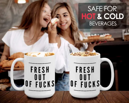 Vista 4 de Taza sarcástica divertida – Fresh Out Of Fucks – sarcasmo ingenioso atrevido confianza chica dama, vida femenina, adolescente, salado mejor amiga